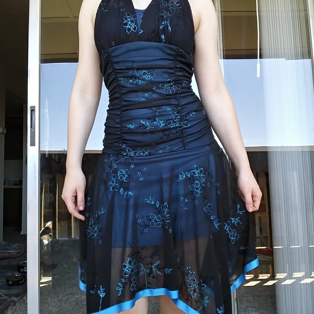Taboo blue satin prom style dress